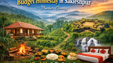Budget homestay in Sakleshpur at Planters County surrounded by coffee plantation, Manjarabad Fort view, waterfall, campfire and comfortable room in Western Ghats.