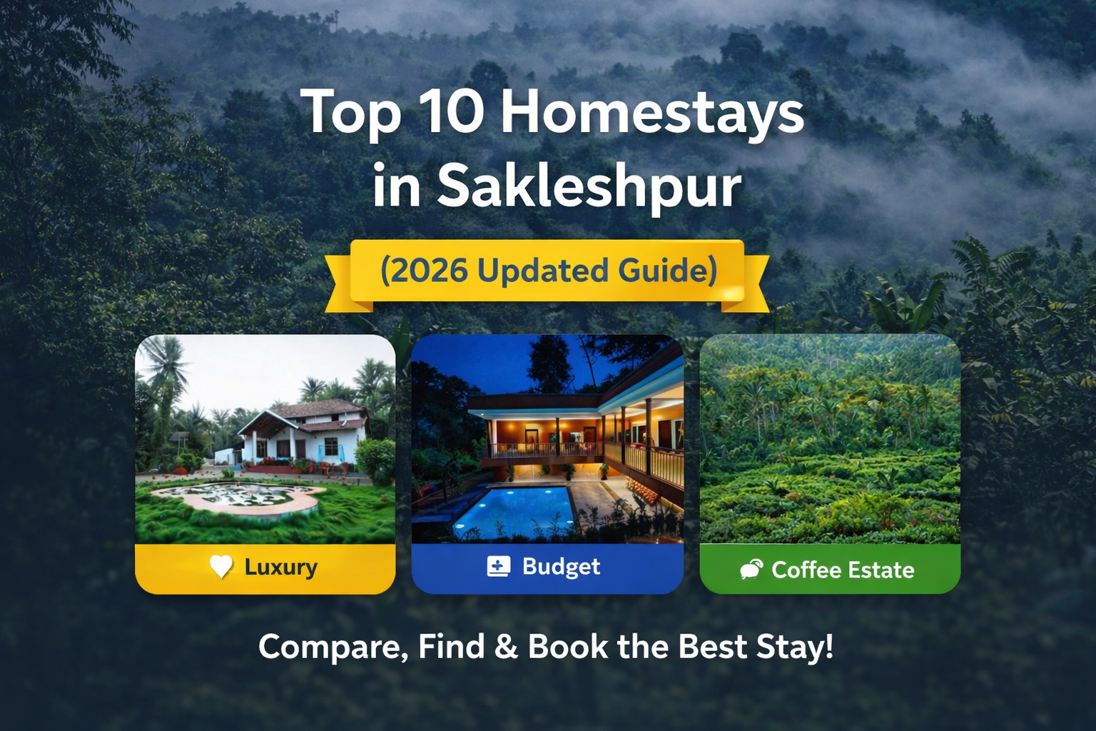 Top 10 Homestays in Sakleshpur 2026 updated guide featuring luxury, budget and coffee estate stays in Sakleshpur