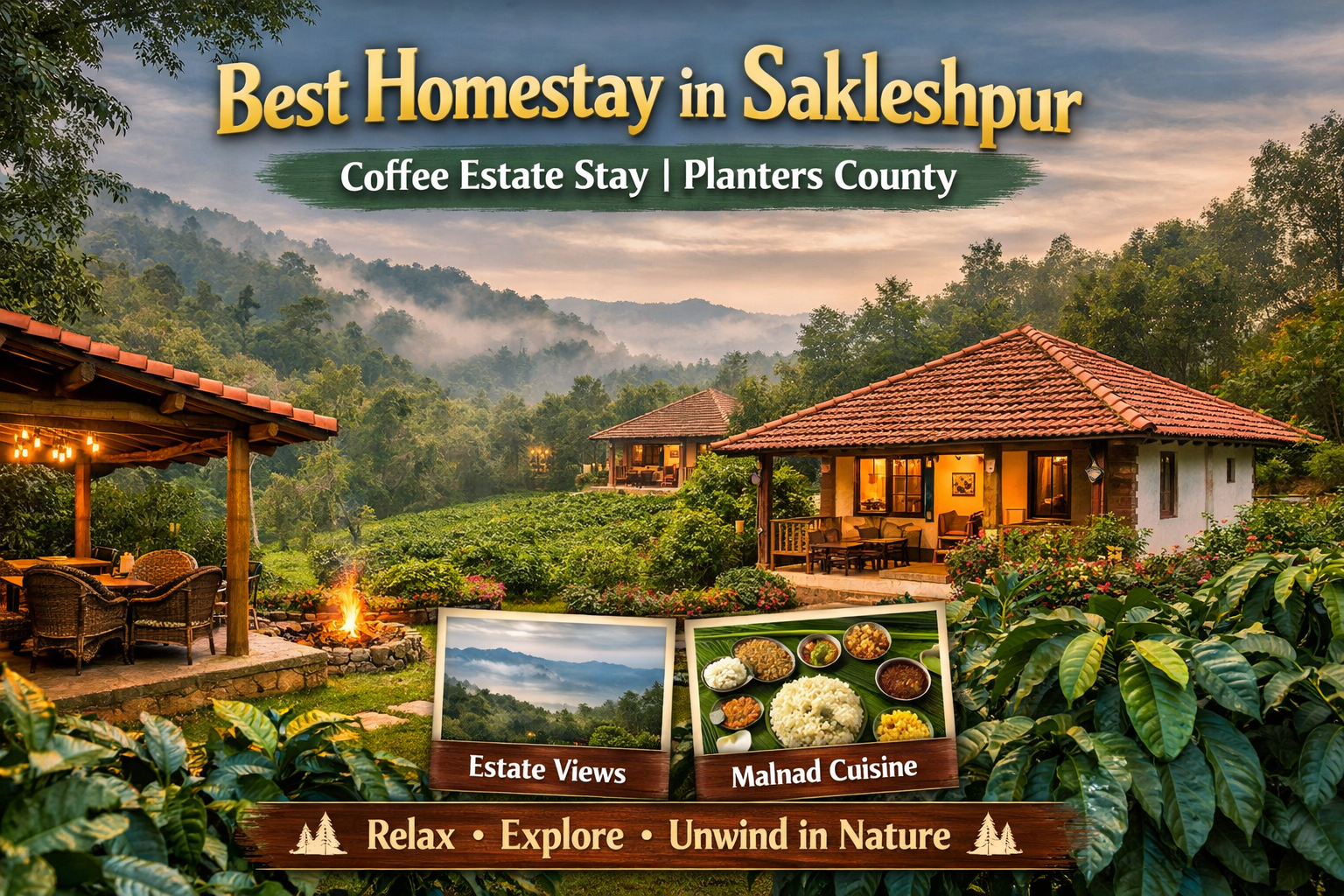 Best homestay in Sakleshpur surrounded by coffee plantations at Planters County offering a peaceful coffee estate stay or Malnad stays in the Western Ghats of Karnataka.