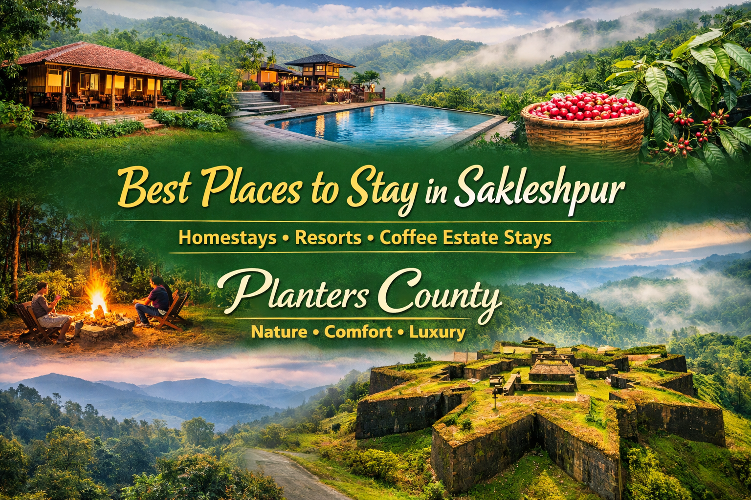 Best places to stay in Sakleshpur featuring homestays, luxury resorts, coffee estate stays, and scenic nature views at Planters County homestay