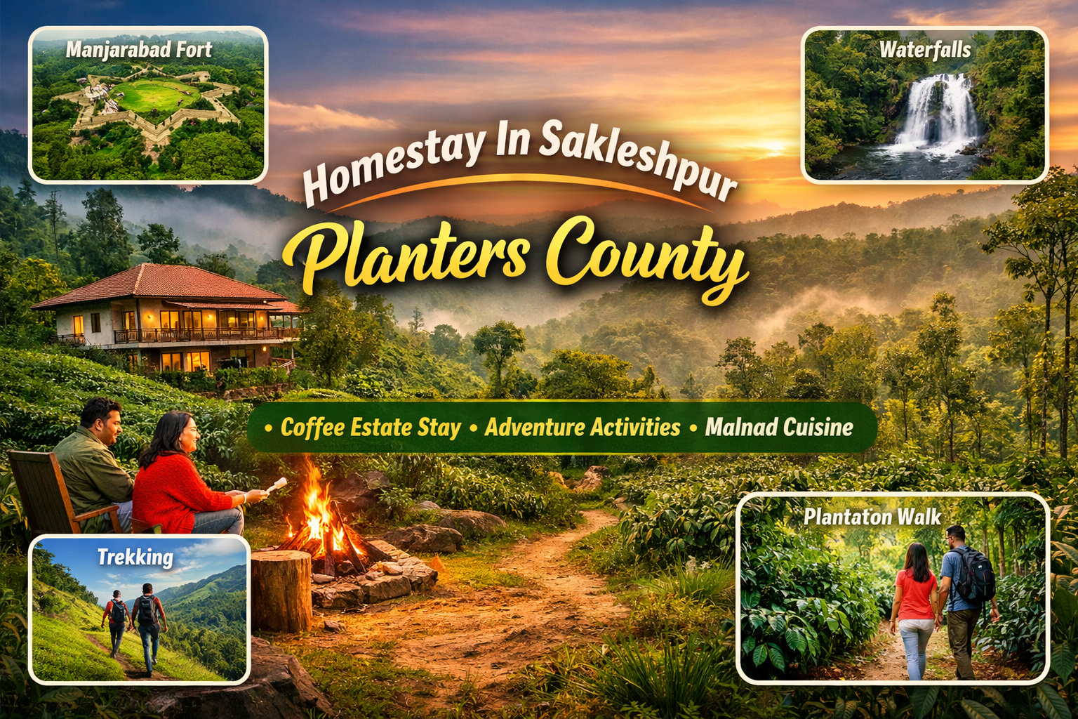 Best Homestay in Sakleshpur with activities at Planters County coffee estate homestay surrounded by Western Ghats nature, trekking, waterfalls and plantation walks.
