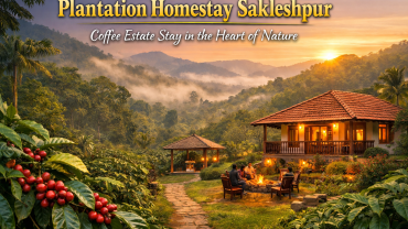 Plantation homestay in Sakleshpur surrounded by coffee estate, misty hills, and cozy cottage at Planters County