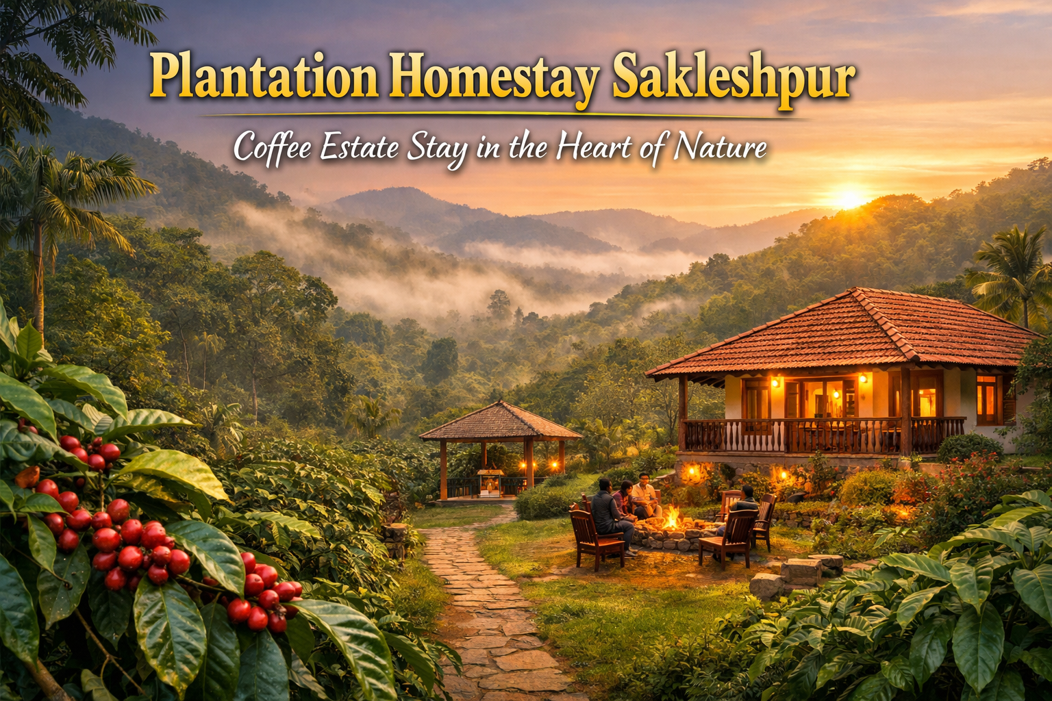 Plantation homestay in Sakleshpur surrounded by coffee estate, misty hills, and cozy cottage at Planters County