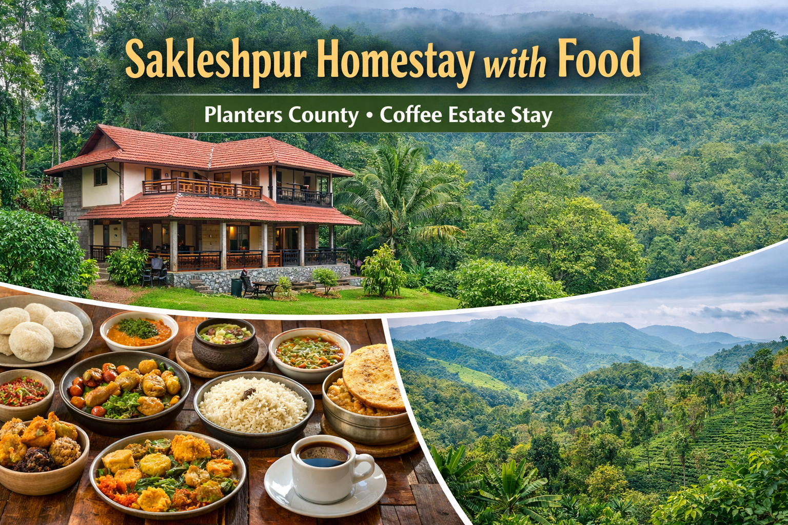 Sakleshpur homestay with food at Planters County coffee estate stay surrounded by lush green hills and plantations in Sakleshpur Karnataka